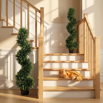 HOMCOM Artificial Spiral Cypress Trees Set 2 UV Deep Green