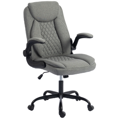 HOMCOM Executive Office Chair Linen Flip-Up Armrests Grey