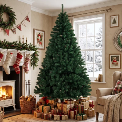HOMCOM 7ft Artificial Christmas Tree Fir Foldable Stand Green