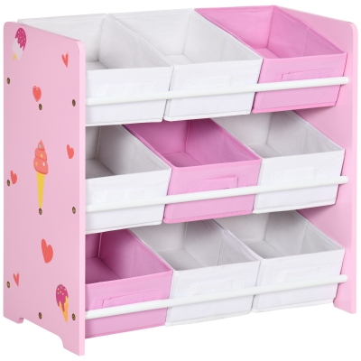 ZONEKIZ Organizador de Juguetes con 9 Cajas de Tela no Tejida Extraíbles para Dormitorio Guardería 63x30x60 cm Rosa