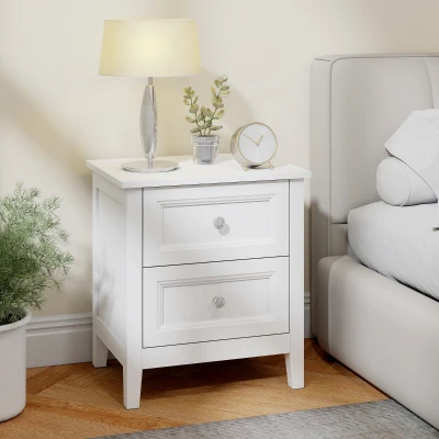 HOMCOM Nightstand 2-Drawer Modern Bedside Table White