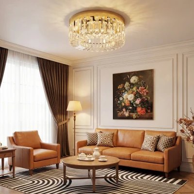 HOMCOM Crystal Chandelier 8-Light Gold for Living/Dining Room