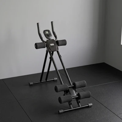 SPORTNOW Aparato de Abdominales Plegable con Pantalla LCD, Doble Riel, Espuma PVC, Marco de Acero, 92x41x83cm, Negro