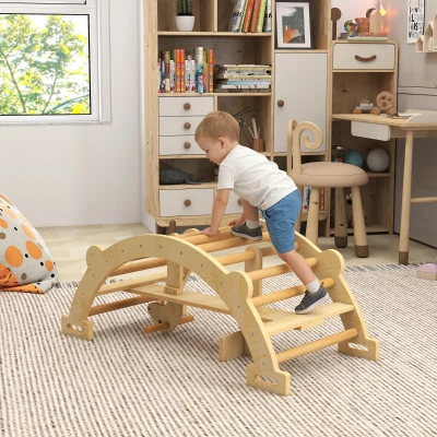 AIYAPLAY Montessori klimrek voor binnen, 2 in 1 klimboog van hout, voor kinderen 2-4 jaar, 110x52x45 cm, naturel hout