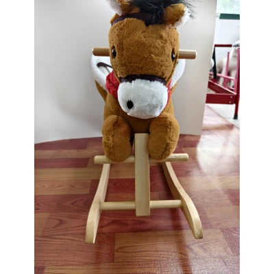 AIYAPLAY Caballo balancín para niños 18 meses+ con relincho realista y estructura de madera maciza, Marrón