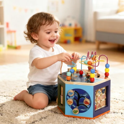 AIYAPLAY Wooden Activity Cube with Bead Maze for Toddlers