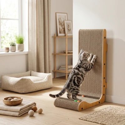PawHut Wall-Mounted Cat Scratcher Corrugated 3 Balls Brown 39cm