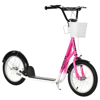 HOMCOM Kids Scooter Adjustable Handlebar 16" Tyres Pink