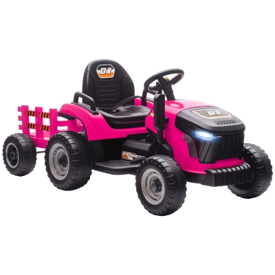 AIYAPLAY 12V Ride-On Tractor with Trailer Remote Pink
