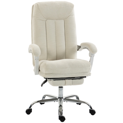 HOMCOM Chaise Bureau Ergonomique Inclinable Chenille Crème