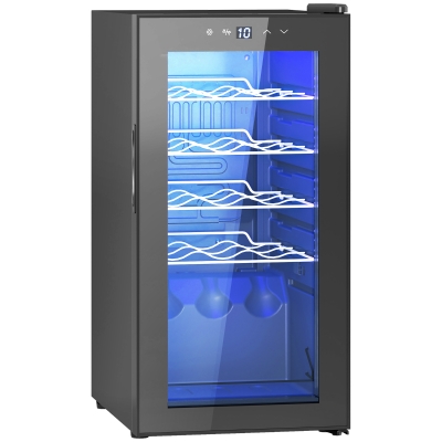 HOMCOM Cantinetta Vino Frigo per 15 Bottiglie, Capacità 44L, con Controllo Temperatura e Ripiani Regolabili, Nero