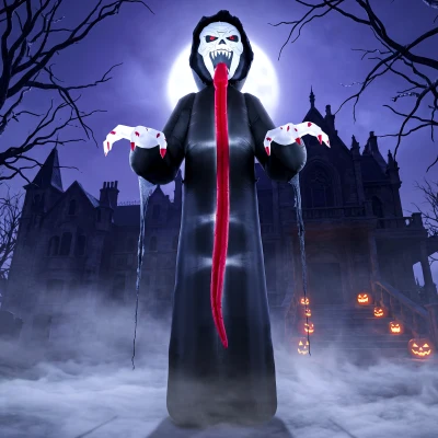 Outsunny Opblaasbaar Halloween-skelet 310 cm met geïntegreerde ledverlichting, griezeldecoratie voor binnen en buiten