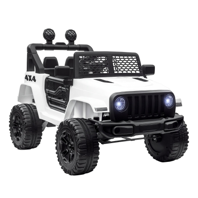 HOMCOM Coche Eléctrico para Niños de +3 Años Vehículo Todoterreno de Batería 12V con Control Remoto 100x65x72 cm Blanco