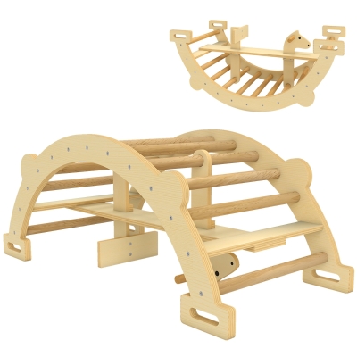 AIYAPLAY Montessori klimrek voor binnen, 2 in 1 klimboog van hout, voor kinderen 2-4 jaar, 110x52x45 cm, naturel hout