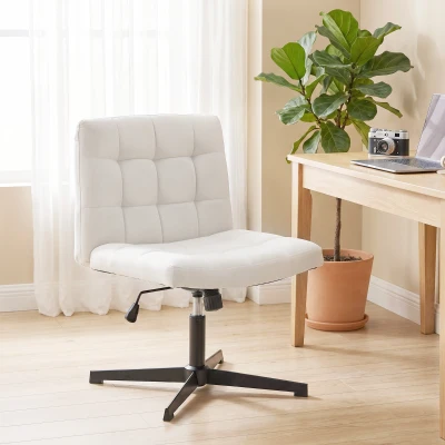 HOMCOM Armless Office Chair Linen Wide Seat Rocking Beige