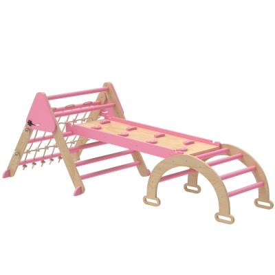 AIYAPLAY Triangle Escalade Enfants 8 en 1 Bois Rose
