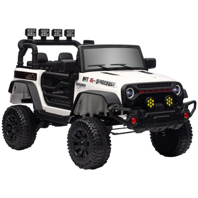 AIYAPLAY Coche Eléctrico para Niños de +3 Años con Batería 12V Mando a Distancia Faros LED Bocina Música Blanco