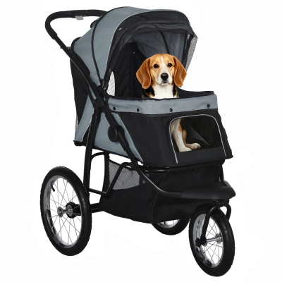 PawHut Dog Pram Foldable Stroller for Medium Dogs Grey