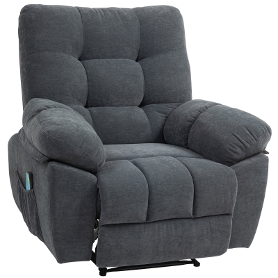 HOMCOM Recliner-Sessel, Massage-Polstersessel mit 8 Vibrationspunkten, verstellbare Fußstütze, Seitentasche, Lehnsessel, Grau