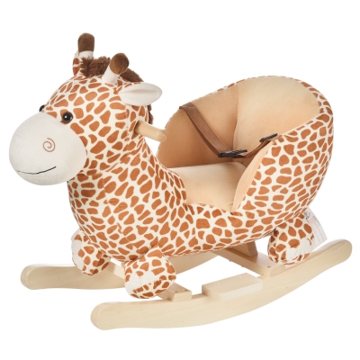 HOMCOM Caballito Balancín Infantil en Forma de Jirafa de Felpa para Bebés 18-36 Meses con Sonido y Cinturón 60x33x45 cm Marrón