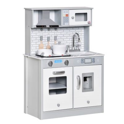 HOMCOM Kids Wooden Toy Kitchen Playset w/ Sound & Light