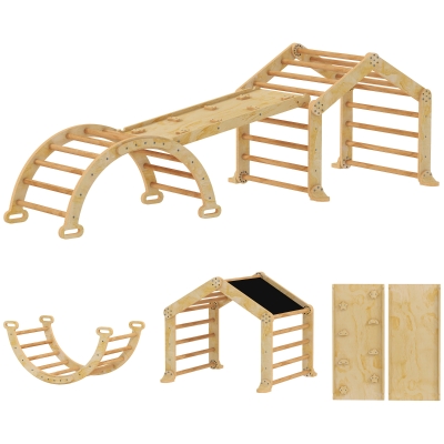 AIYAPLAY 9-in-1 indoor klimrek, helling, glijbaan, ladder, krijtbord, voor peuters, hout