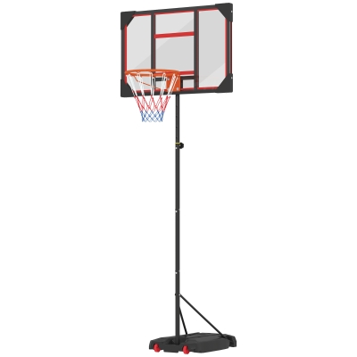 AIYAPLAY Kinder-basketbalring, outdoor basketbalring voor kinderen, in hoogte verstelbaar 210-260 cm, met wielen, vanaf 6 jaar, Rood