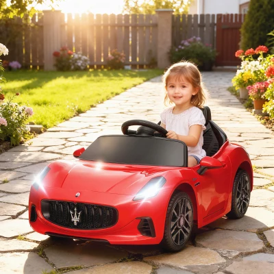 AIYAPLAY Coche Eléctrico Infantil Maserati Gran Turismo Folgore con Batería 12V Mando a Distancia Faros Bocina y Música MP3 Rojo