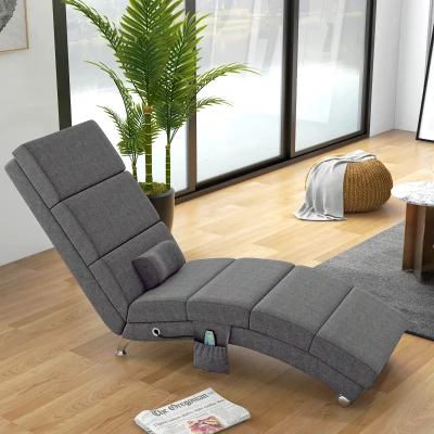 HOMCOM Massagestoel Relaxstoel Ligstoel 8 vibratiepunten, 5 modi, 8 vibratiepunten, 56 x 168 x 84 cm, Grijs