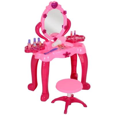 AIYAPLAY Coiffeuse Enfant 3-6 Ans avec Tabouret et Miroir Lumineux