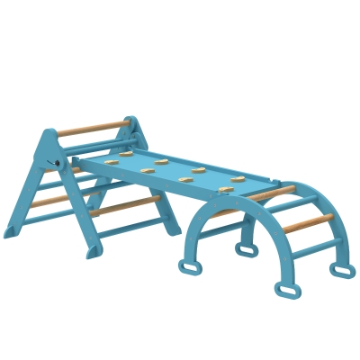 AIYAPLAY 7 en 1 Triángulo de Escalada Montessori de Madera Plegable con Arco y Rampa para Niños de 18-48 Meses 188x70 cm Azul