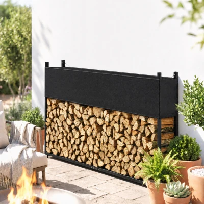 Outsunny Brandhoutrek 202 x 25 x 113 cm met 600D Oxford-hoes, stalen frame, tot 500 kg, zwart