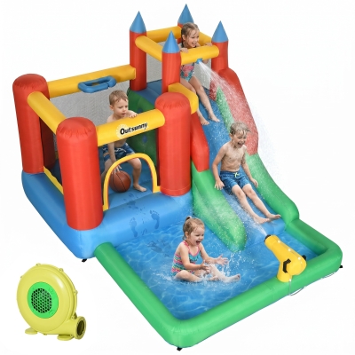 Outsunny Kids Inflatable Bouncy Castle 6-in-1 Water Slide