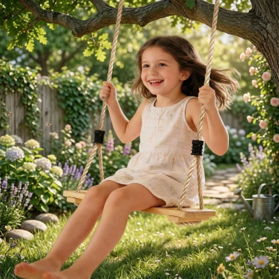 AIYAPLAY Wooden Kids Swing Set with Adjustable Rope Outdoor