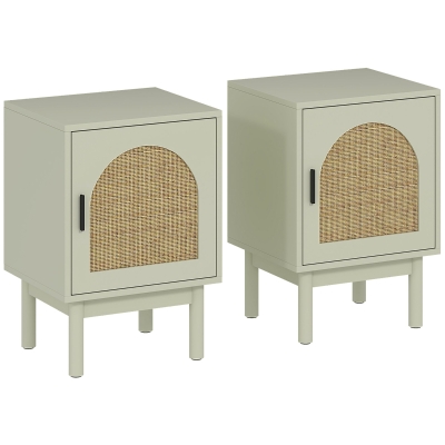 HOMCOM Rattan Bedside Table 2-Piece Set Light Green