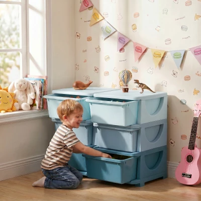HOMCOM Cassettiera 6 Cassetti per Bambini 3-6 Anni in PP Blu
