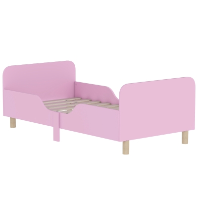 AIYAPLAY Kinderbedframe, eenpersoonsbed voor kinderen, veiligheidshekje, klein bed voor kinderkamer, MDF, zonder matras, Roze