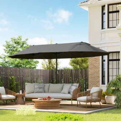 Outsunny Parasol XXL Gris Acier Polyester Ø4,6m