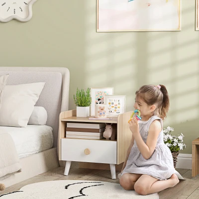 AIYAPLAY Kids Bedside Cabinet Wooden Drawer Shelf White