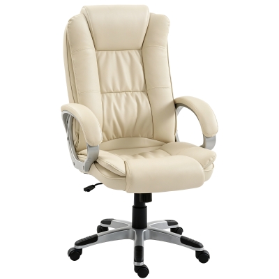 HOMCOM Sedia Ufficio Ergonomica Girevole, Funzione Dondolo, Beige