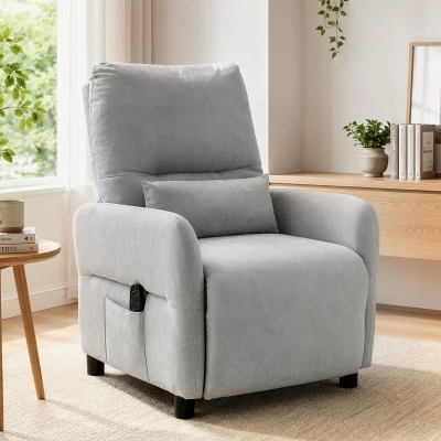 HOMCOM Fauteuil Inclinable Massage Chauffant Tissu Bouclé Gris