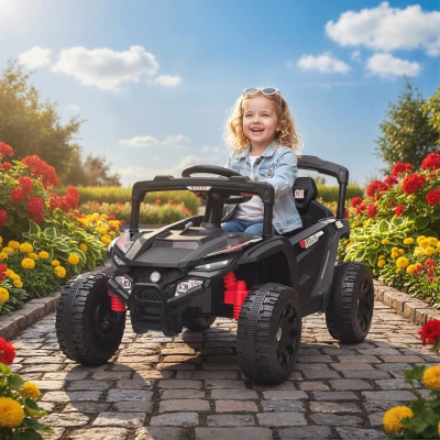 AIYAPLAY Coche Eléctrico para Niños 12V con 2 Motores Control Remoto 2,4G Suspensión Trasera Faros Música Negro