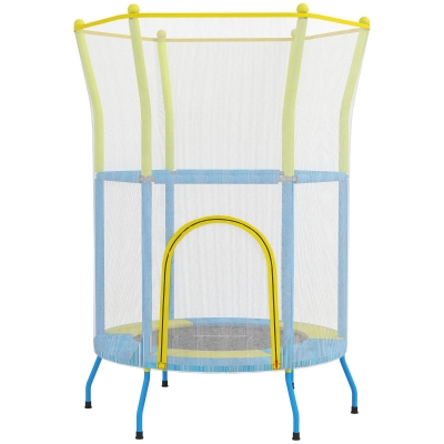 AIYAPLAY Trampolín Infantil de Interior con Red de Seguridad Cuerdas Elásticas y Barras Acolchadas 3-6 Años Ø140x190cm Azul Claro