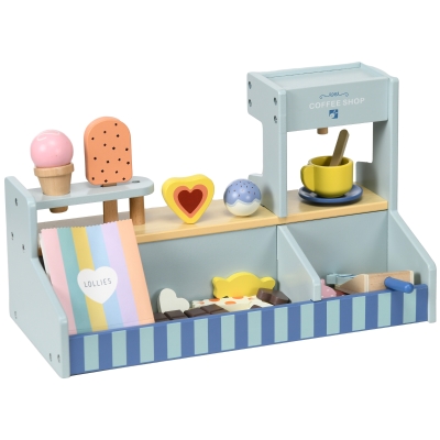 AIYAPLAY Spiel-Eisladen für Kinder, Eiscreme-Stand, viel Zubehör, fördert Fantasie und Motorik, Hellblau