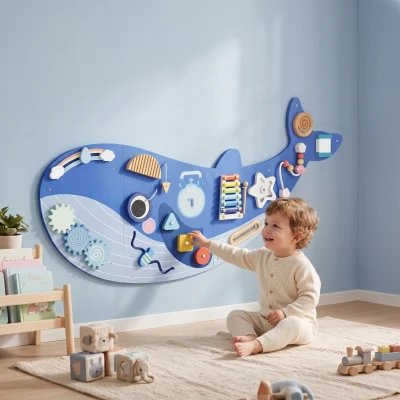 AIYAPLAY Quadro Sensorial Montessori Baleia Busy Board 13 em 1 para Crianças +2 Anos, Azul