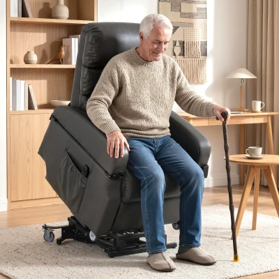 HOMCOM Fernsehsessel mit Aufstehhilfe Elektrischer Relaxsessel mit Fernbedienung, Fußstütze, Liegefunktion, Dunkelgrau
