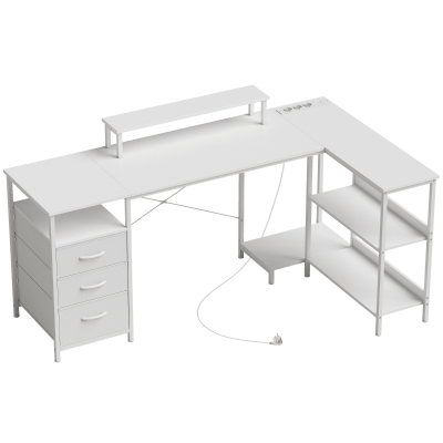 HOMCOM Escritorio Esquinero en L con Tomas de Corriente, 170x100cm, Blanco