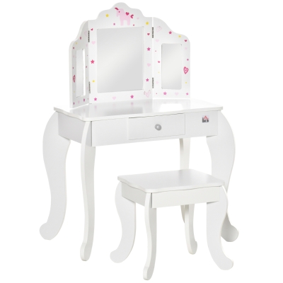 HOMCOM Coiffeuse Enfant avec Tabouret et Miroir Triptyque