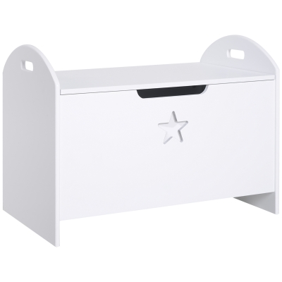 HOMCOM Baúl Infantil de Almacenaje Organizador de Juguetes con Tapa de Seguridad y Amplio Espacio 62x40x46,5 cm Blanco