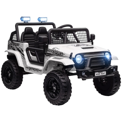 AIYAPLAY Elektrische kinderauto met zachte vering, bestuurbaar op afstand, LED-lampen, claxon, 12V-motoren, van kunststof en metaal, wit